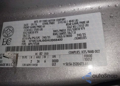 2017 Ford Escape Titanium from USA, damaged, VIN 1FMCU9J95HUB68400
